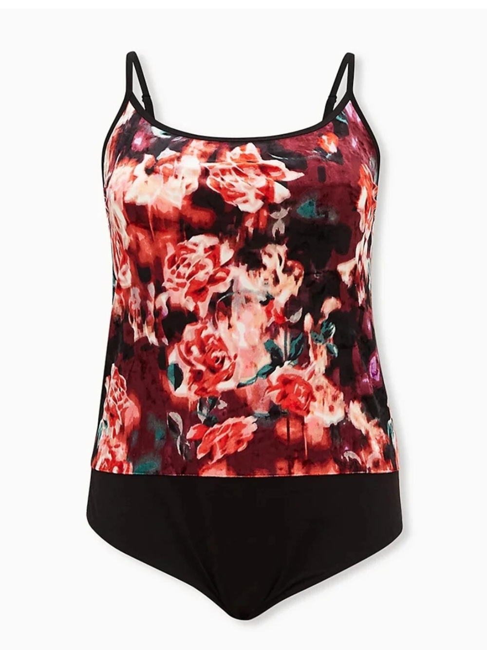 NEW Torrid 1 Burgundy Purple Floral Velvet Cami Bodysuit 3936-CW